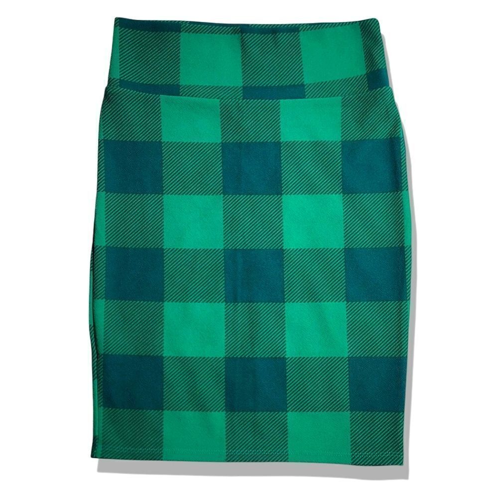 LulaRoe Green Buffalo Plaid Stretchy Comfortable Pencil Skirt